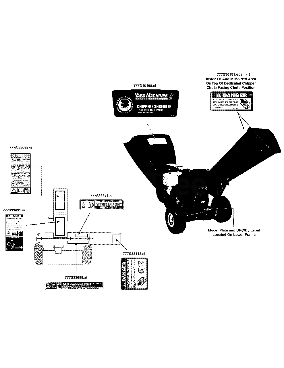 Label Map 24a-464m700 Diagram and Parts List for CS464M (24A-464M700)(2015) Yard Machines Chipper Shredder